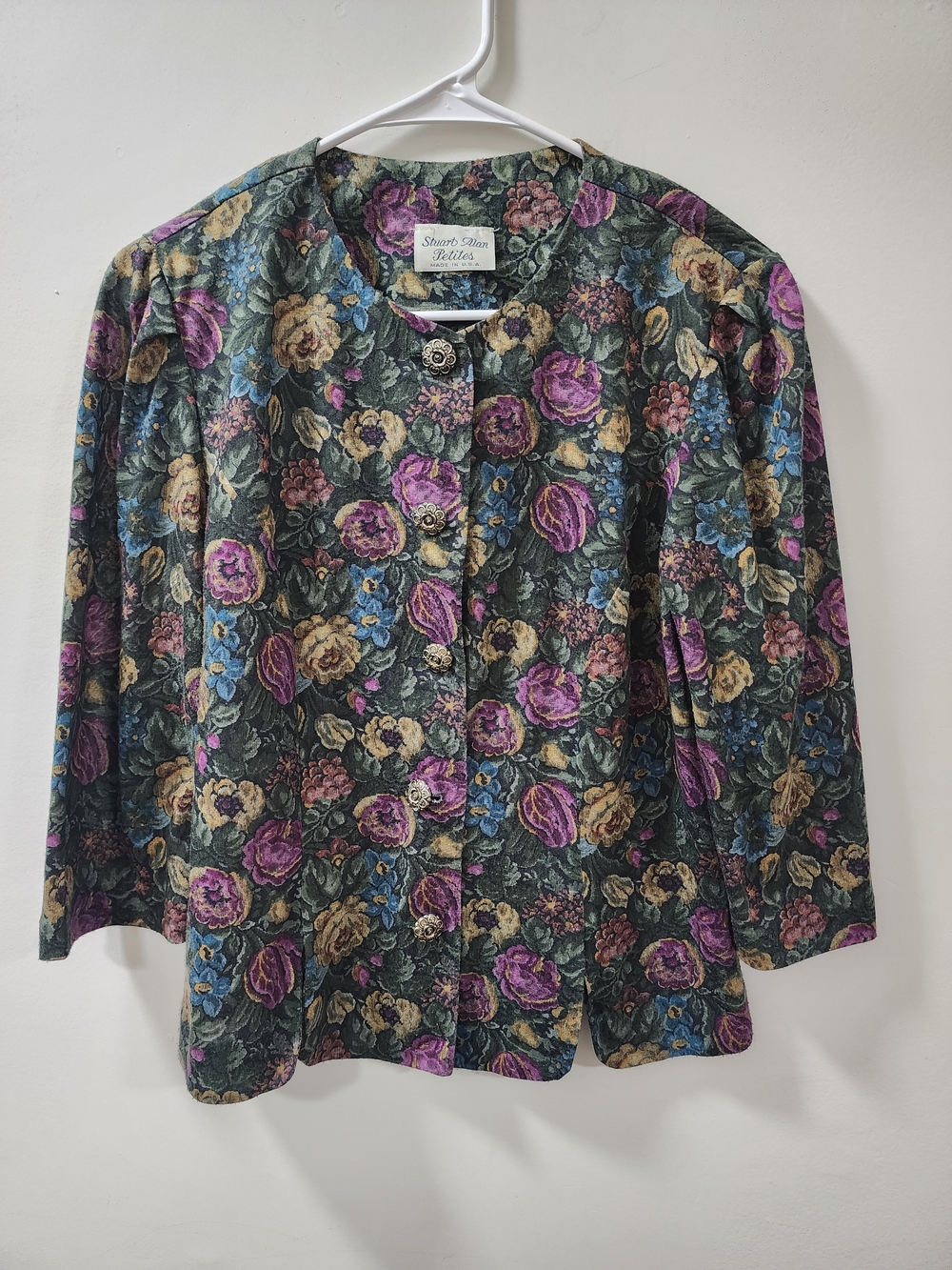 Stuart Alan Petites Vintage Floral Tapestry Button Down Jacket Blazer PS